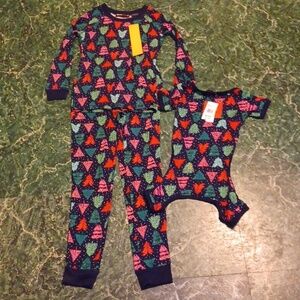 Christmas pj children size medium and matching dog pjs size medium